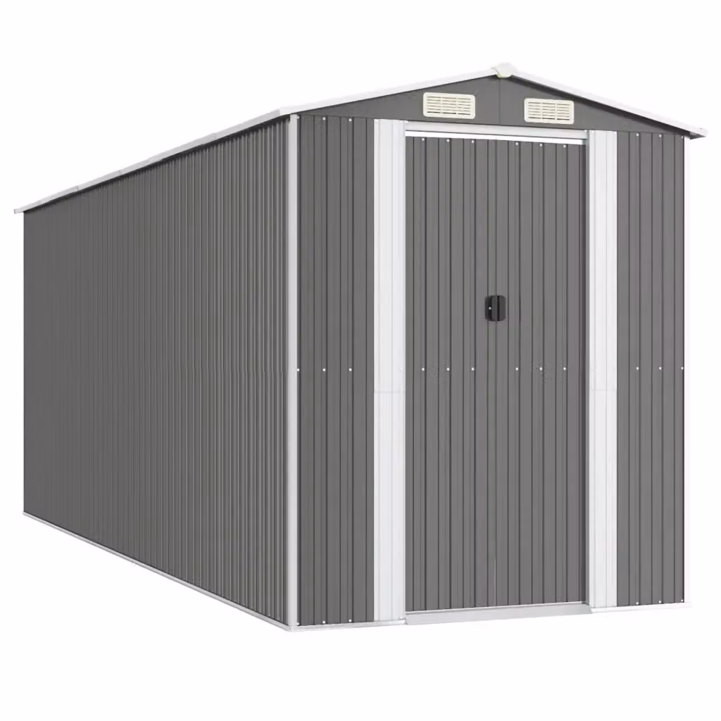 Capanno da Giardino vidaXL in Acciaio Zincato Grigio con Tetto a Capanna e Porte Scorrevoli L/P/H: 523 x 192 x 223 cm – 2