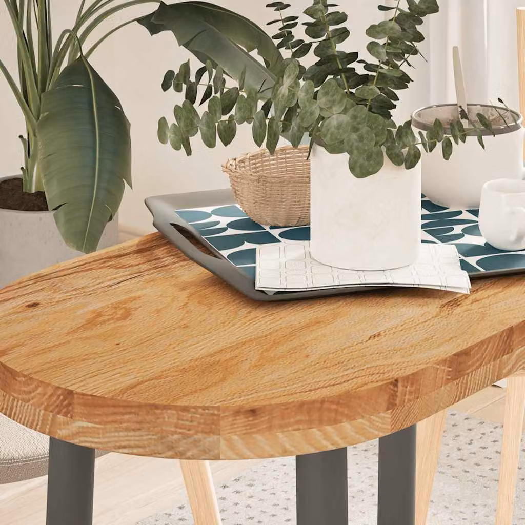 Piano Tavolo Ovale in Rovere Massello vidaXL, Marrone Chiaro, L: 80 cm, P: 40 cm, H: 4 cm