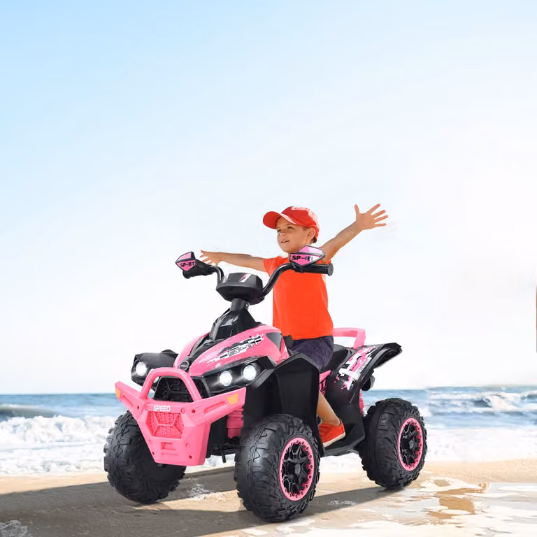 Costway Quad elettrico per bambini 12V con luci LED e musica, colore rosa