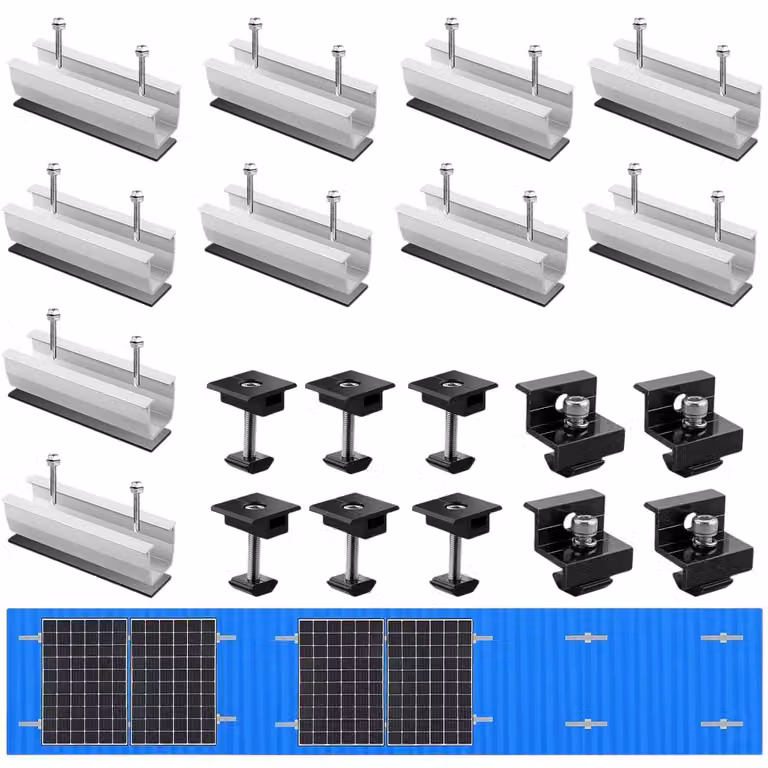 Kit di montaggio per pannelli solari, sistema di supporto per pannelli fotovoltaici da installare su tetti piani, adatto per moduli di spessore da 30 a 35 mm