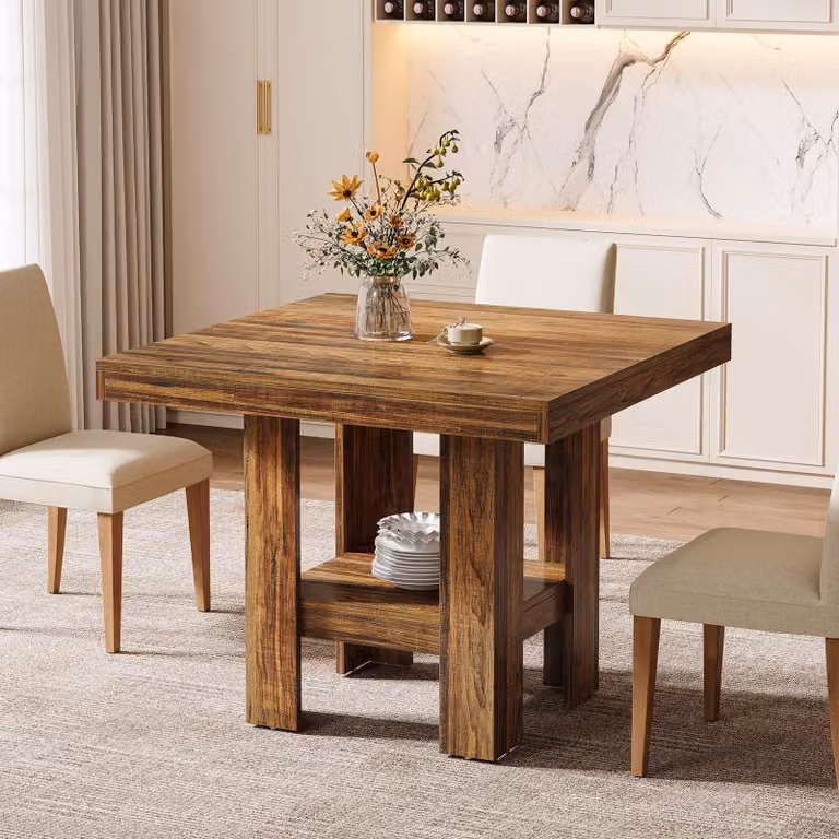 Tribesigns Tavolo da pranzo quadrato da 80 cm per 4 persone, piccolo tavolo da cucina con ripiano, mobile da sala da pranzo compatto per uffici, ristoranti, marrone