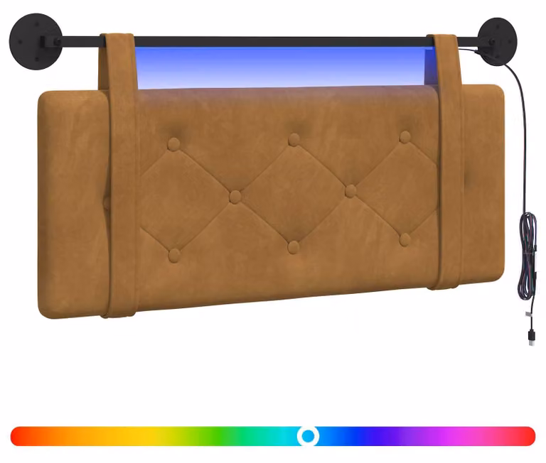 Testiera sospesa Con luce LED Marrone Velluto
