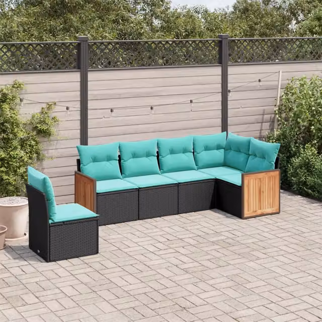 Set Divani da Giardino 6 pz con Cuscini Nero in Polyrattan 3227695