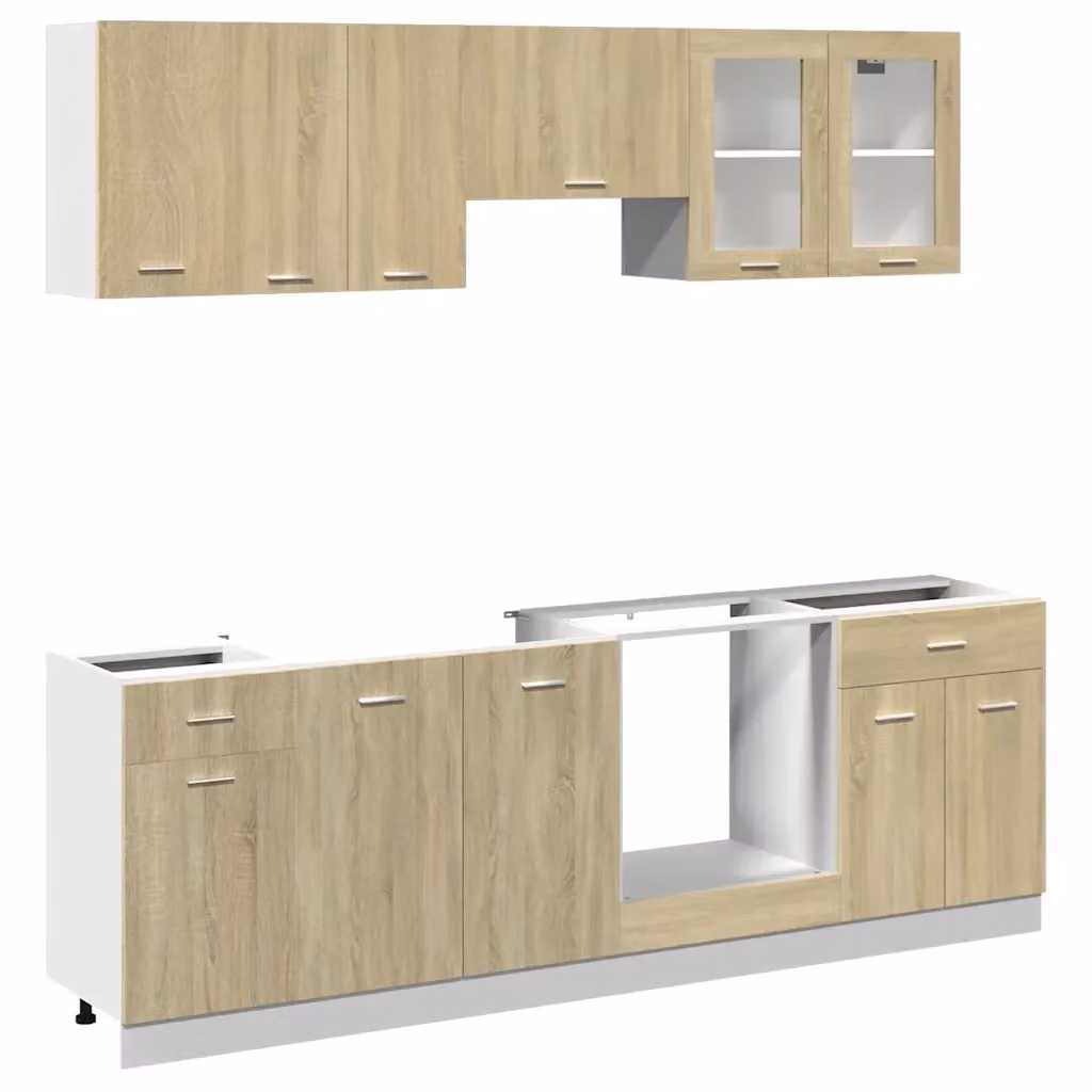 Set Mobili da Cucina Moderno vidaXL in MDF e Legno, Colore Marrone e Beige, con Ante in Vetro e Cassetti Interni – 2