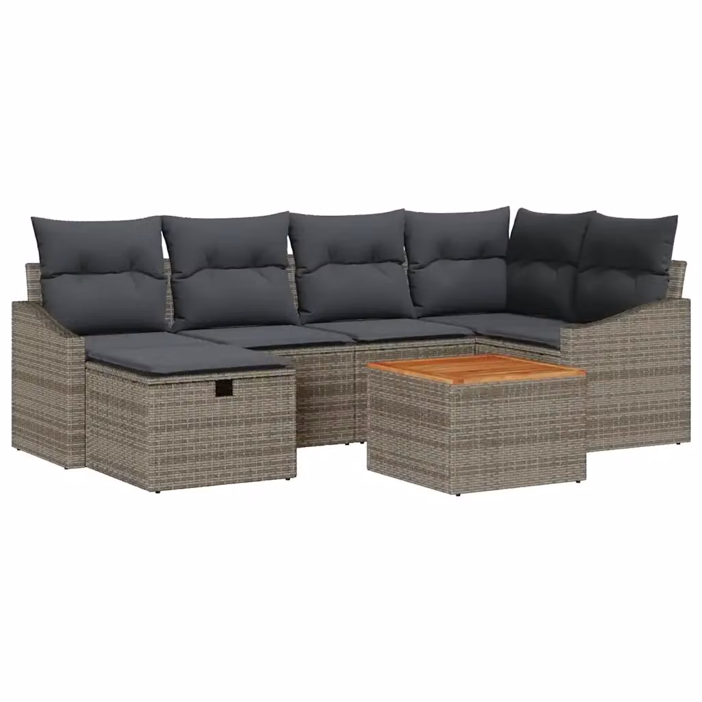 Set Divano da Giardino vidaXL 7 Pezzi a Forma di L in Rattan Grigio con Cuscini e Tavolino da Caffè – 2