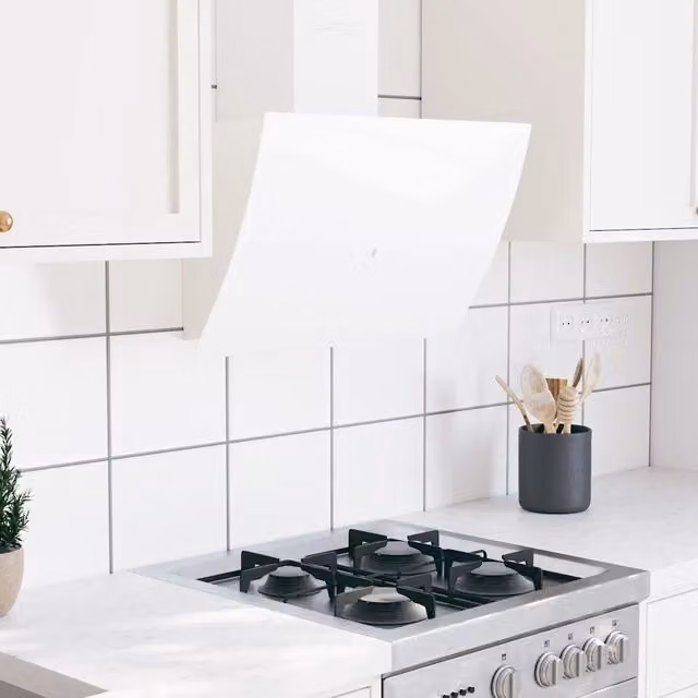 Cappa da parete vidaXL in acciaio e vetro bianco con display LED, modalità aspirazione o ricircolo, L: 60 cm
