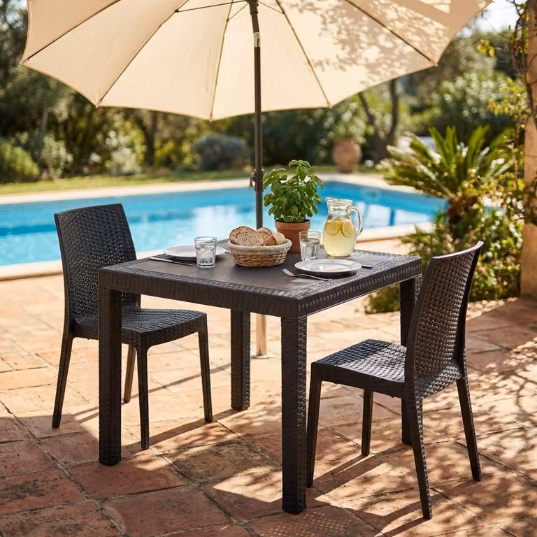 Milani Home - tavolo da giardino quadrato fisso in wicker stampato antracite 80 x 80 cm, in polipropilene, per terrazzo e portico
