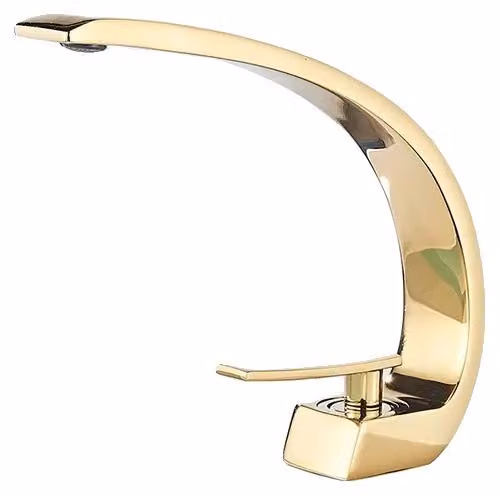 Miscelatore per lavabo, da montare a parete, design contemporaneo, finitura dorata