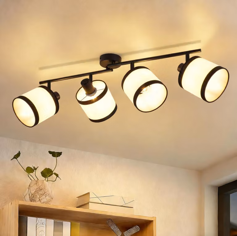 ZMH Faretto da soffitto a 4 luci Faretto da soffitto in tessuto Lampade da soffitto a LED E14 Design retrò Faretto orientabile a 350° per camera da letto e soggiorno Nero