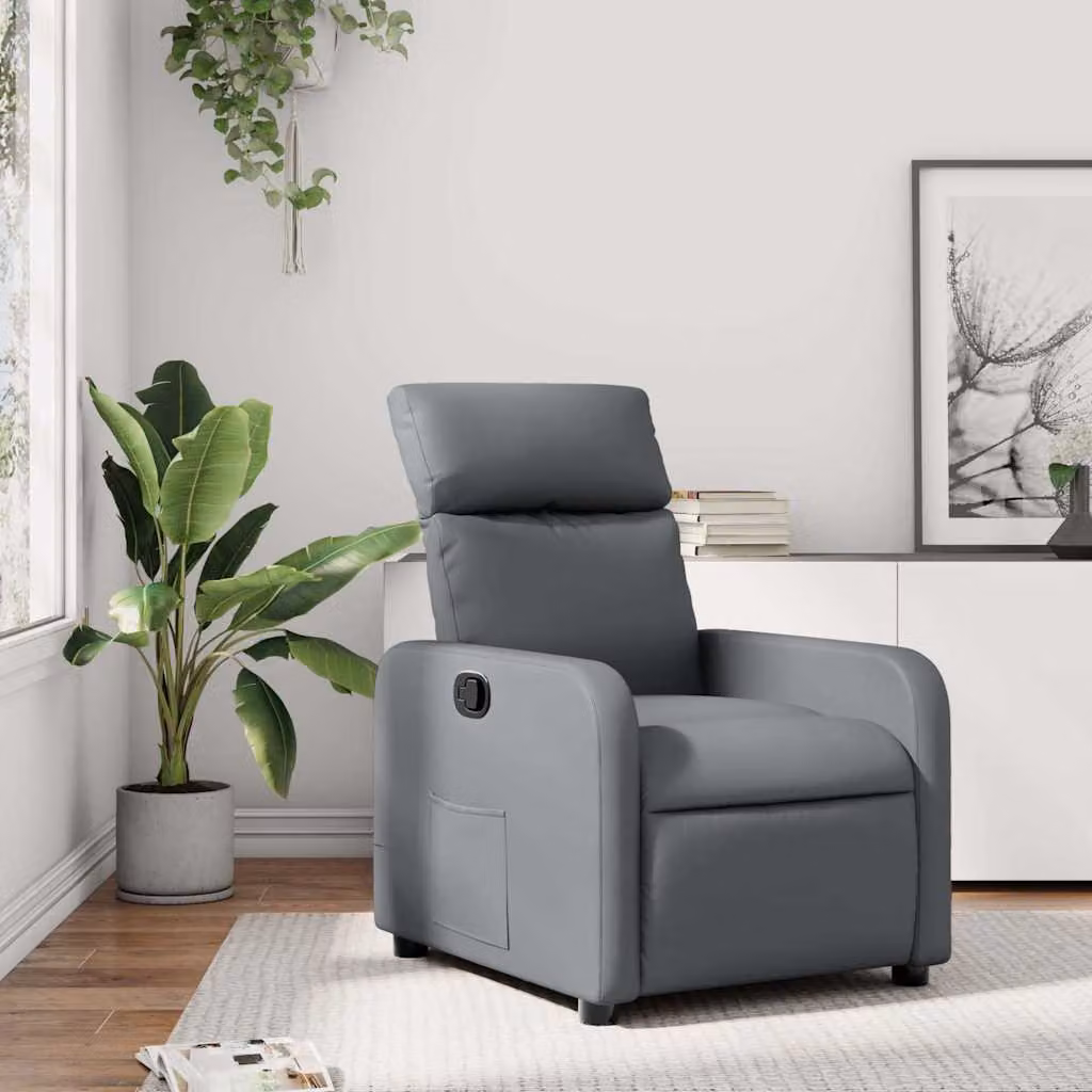 Poltrona reclinabile relax vidaXL in similpelle grigia con braccioli e struttura in legno e metallo