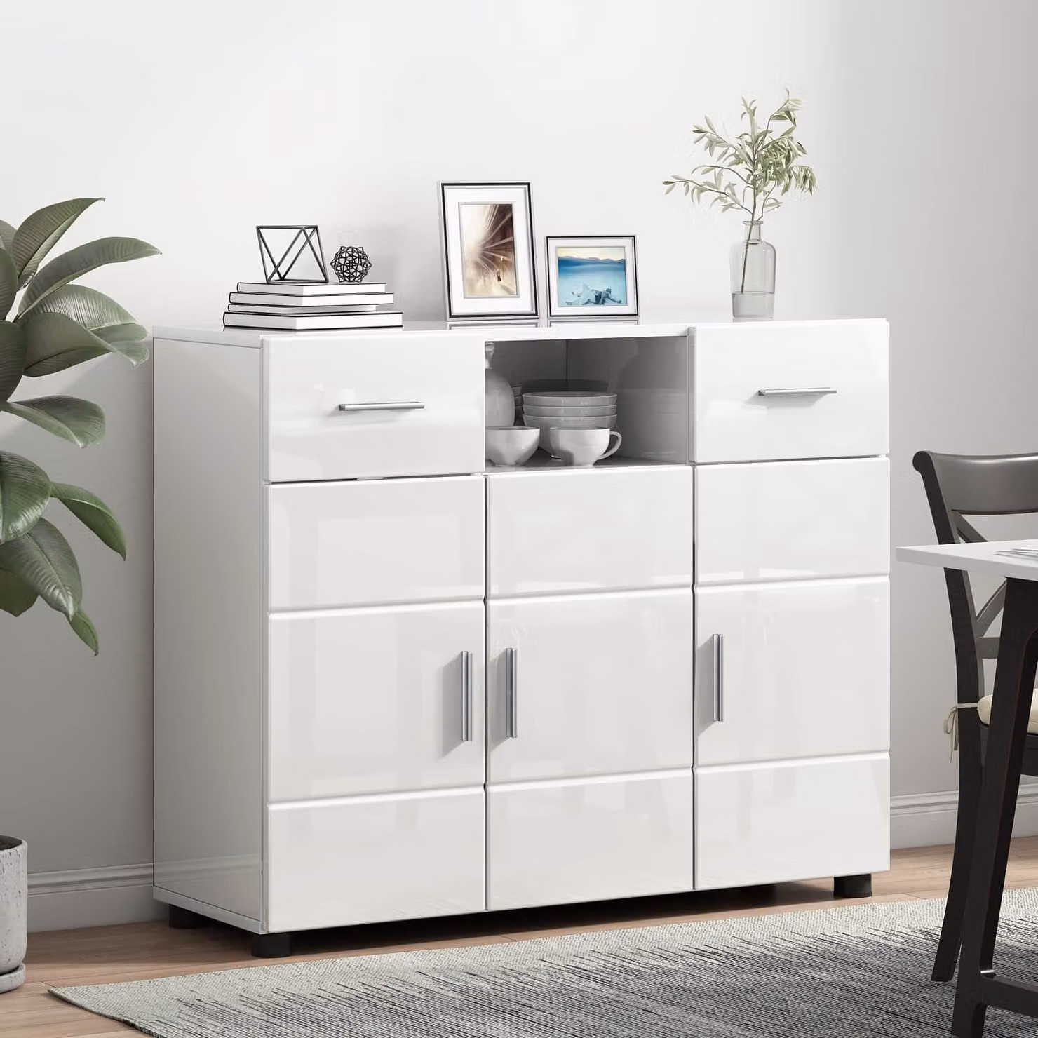 Armadio moderno vidaXL in legno bianco lucido con cassetto L: 88,5 cm, P: 30,5 cm, H: 73 cm