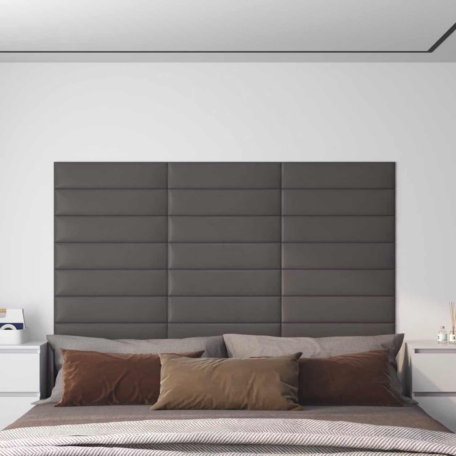 Set di 12 pannelli per testiera da parete vidaXL in tessuto grigio, L: 60 cm, H: 15 cm, Spessore: 1,5 cm