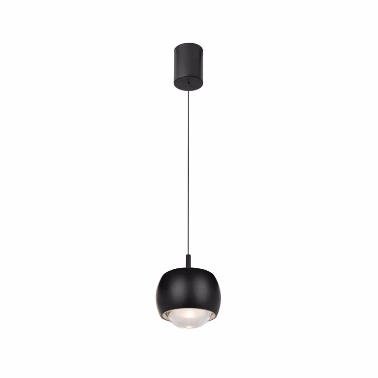Mantra Iluminación Lampada a sospensione Roller LED, nera, lente in vetro regolabile, Nero, Soggiorno / Sala da pranzo, Alluminio