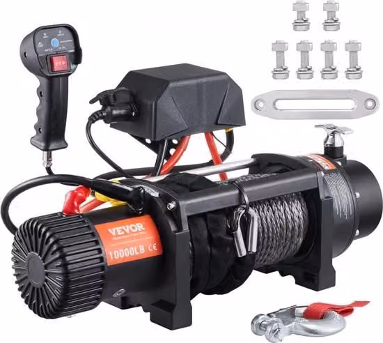Verricello elettrico Dakta 12V da 4536kg/10000lbs per fuoristrada con cavo in nylon e telecomando senza fili, colore nero