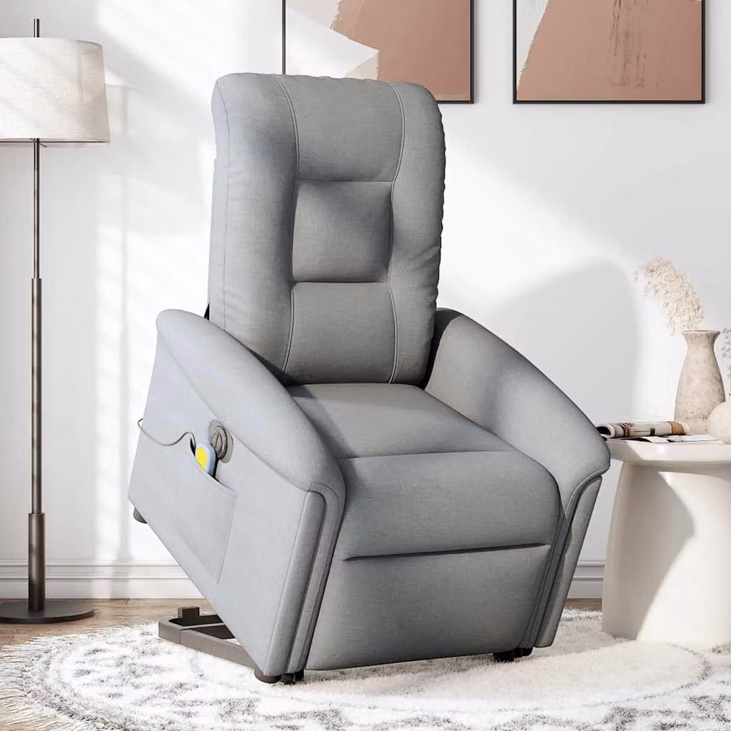 vidaXL Poltrona Alzapersona Massaggi Elettrica Grigio Chiaro Tessuto