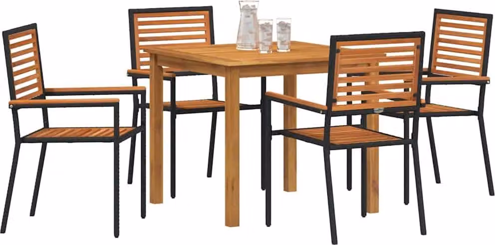 Set da Pranzo per Giardino 5 pcs Nero Legno di Acacia Massello