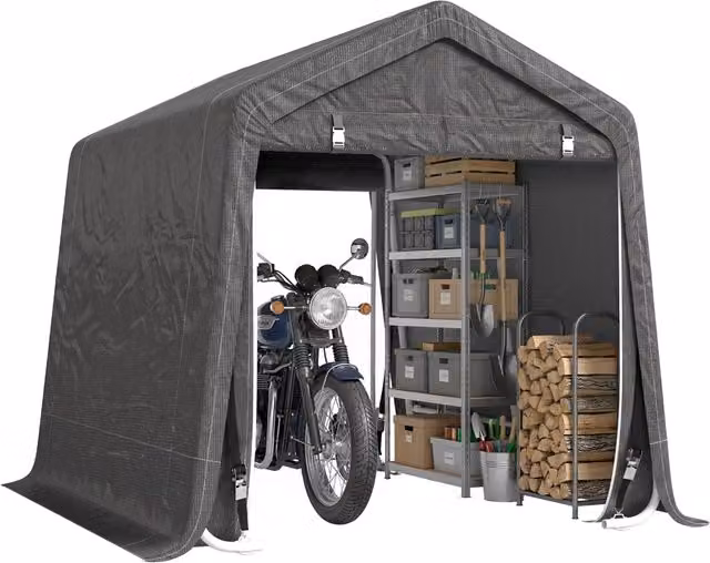 Tendone Garage per Auto Moto e Attrezzi 280x240x240 cm in Metallo e PE Grigio, Tenda Robusta per Giardino ed Esterno