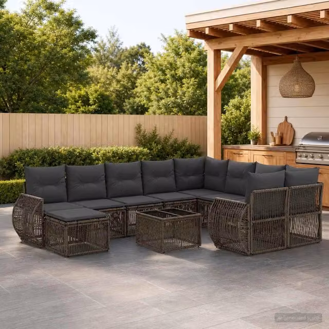 Set Divano da Giardino 11 pz Grigio polyrattan 3435614