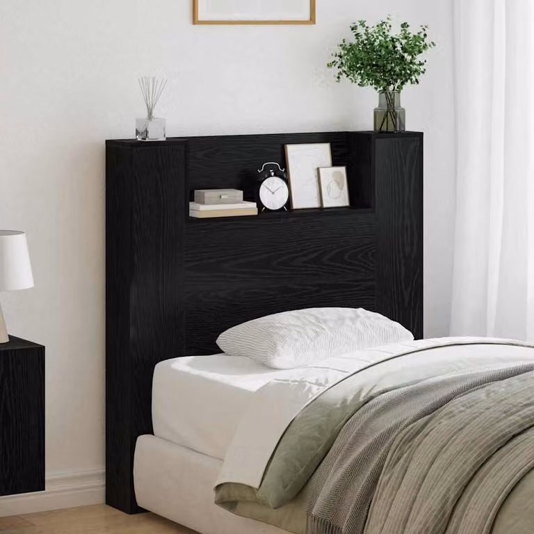 Testiera con stoccaggio vidaXL in legno ingegnerizzato Rovere Nero con illuminazione LED e porta USB