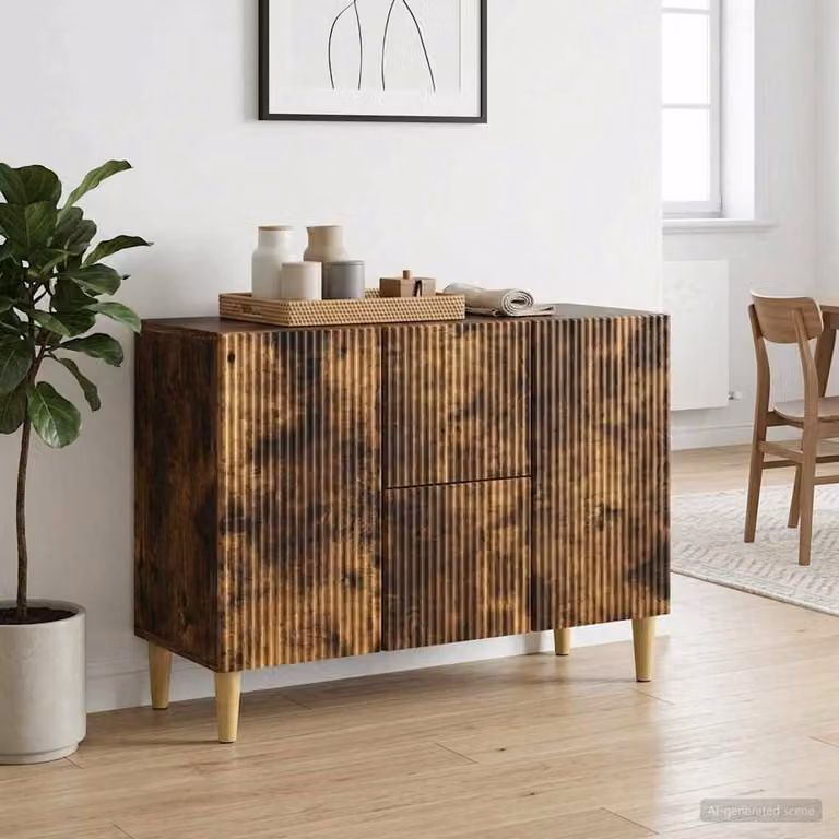 Credenza moderna vidaXL in legno ingegnerizzato color rovere fumo L: 89 cm, P: 34,5 cm, H: 60 cm