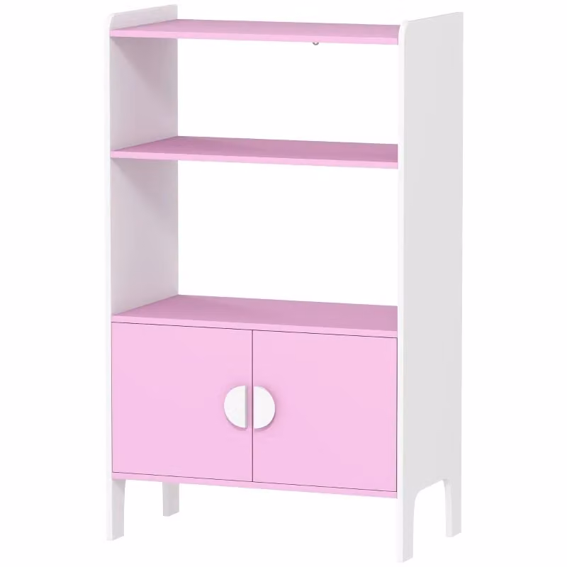 Libreria per bambini WISHDOR con vani aperti e armadietti, struttura autoportante in legno, rosa, L: 100,0 cm, P: 35,0 cm, H: 35,0 cm – 2