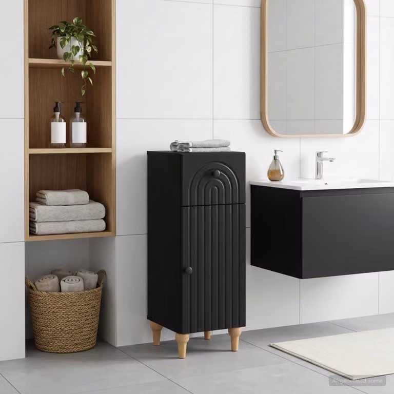 Mobiletto da bagno moderno vidaXL ALKMAAR nero con ante a battente e ripiani interni L/P/H: 30 x 31 x 80 cm