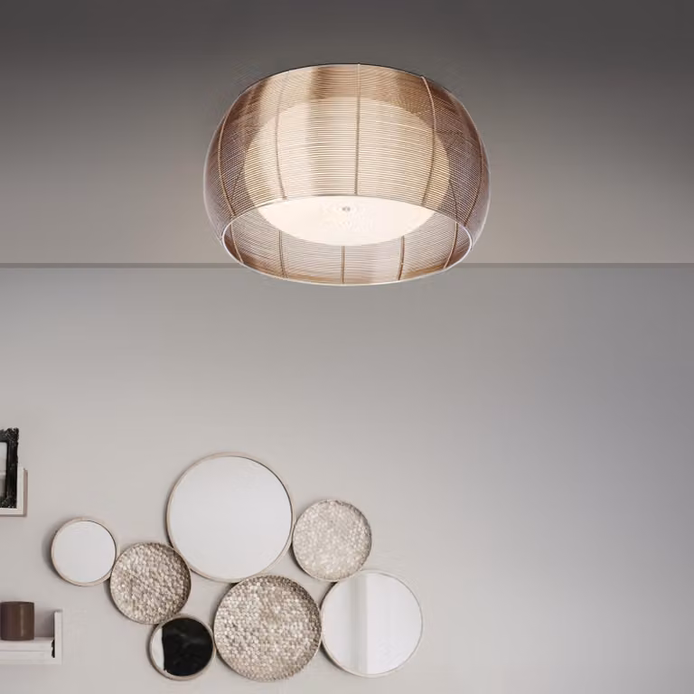 Lampada a soffitto, diametro 50 cm, 2 luci, attacco E27, metallo/vetro, finitura bronzo/cromata