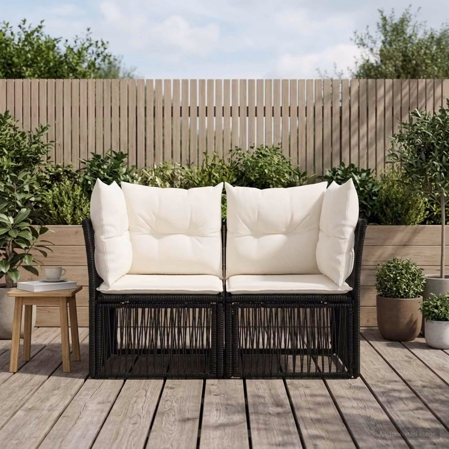 Divano da giardino a 2 posti vidaXL in rattan nero e metallo