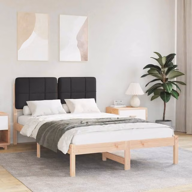 Letto con Testiera Rivestita-Struttura Letto con Testiera Nero 120 x 200 cm Pino massello 821705