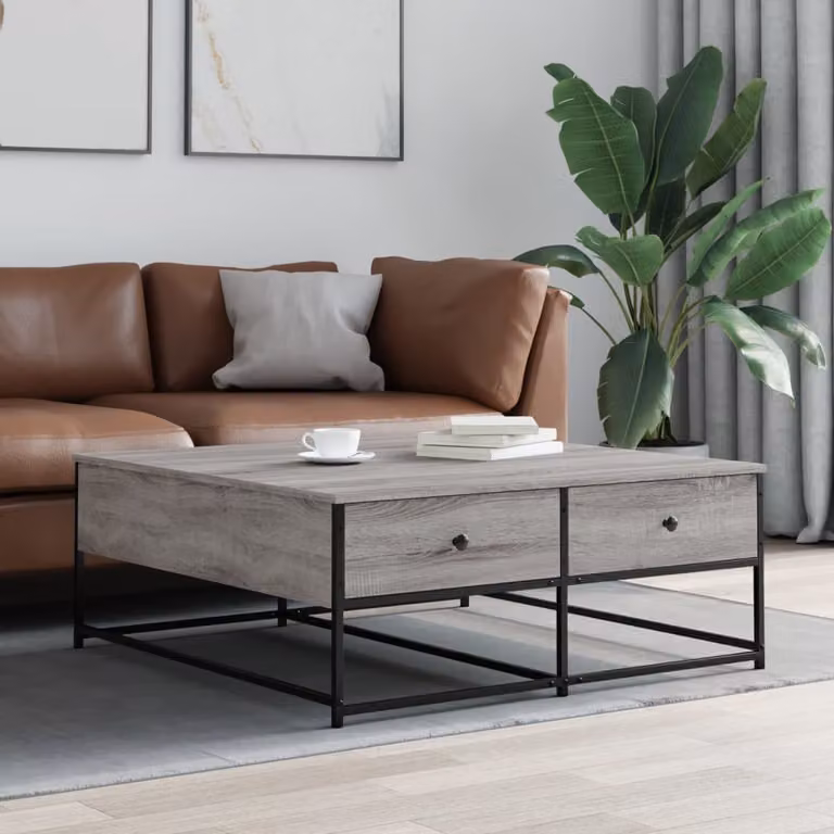 vidaXL Tavolino da Salotto Rettangolare Grigio in Legno e Metallo L: 100 cm, P: 99 cm, H: 40 cm