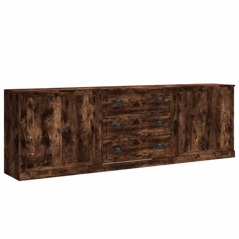 Credenze 3 pz Rovere Fumo in Legno Multistrato
