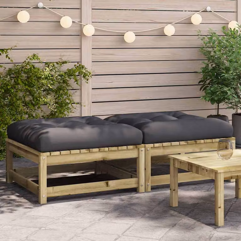 Set di 2 poggiapiedi da giardino vidaXL in legno di pino trattato con cuscini inclusi