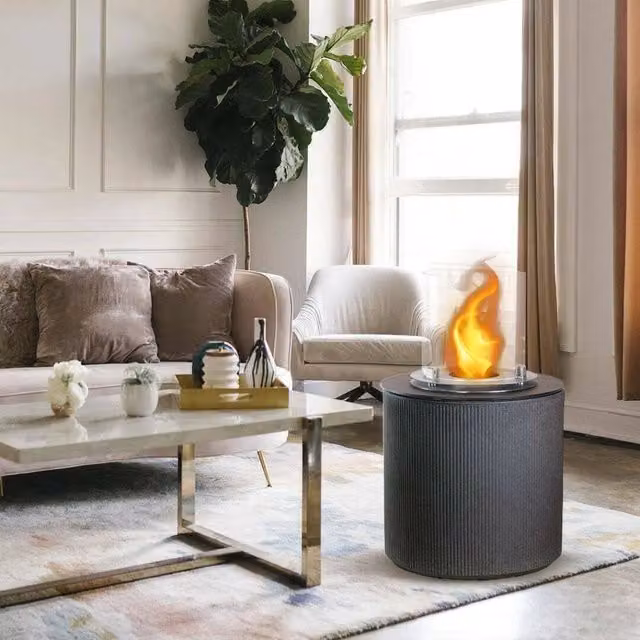 Camino a bioetanolo Maynila, Caminetto, Focolare senza fumo, Riscaldatore ad etanolo, Made in Italy, 36x36 h56 cm, Nero