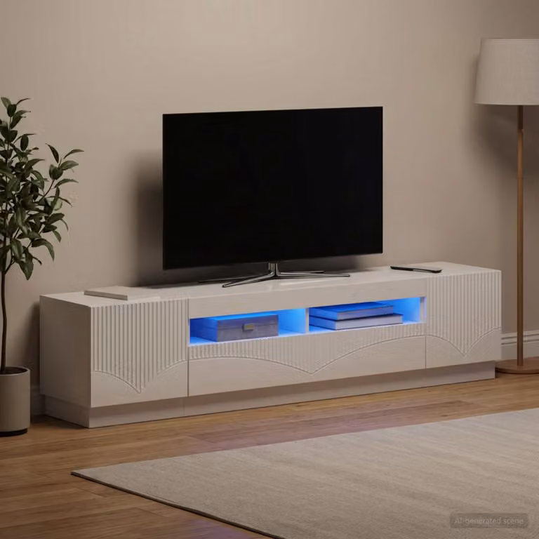 Mobile TV stand vidaXL HOORN moderno in legno MDF bianco lucido con illuminazione LED integrata