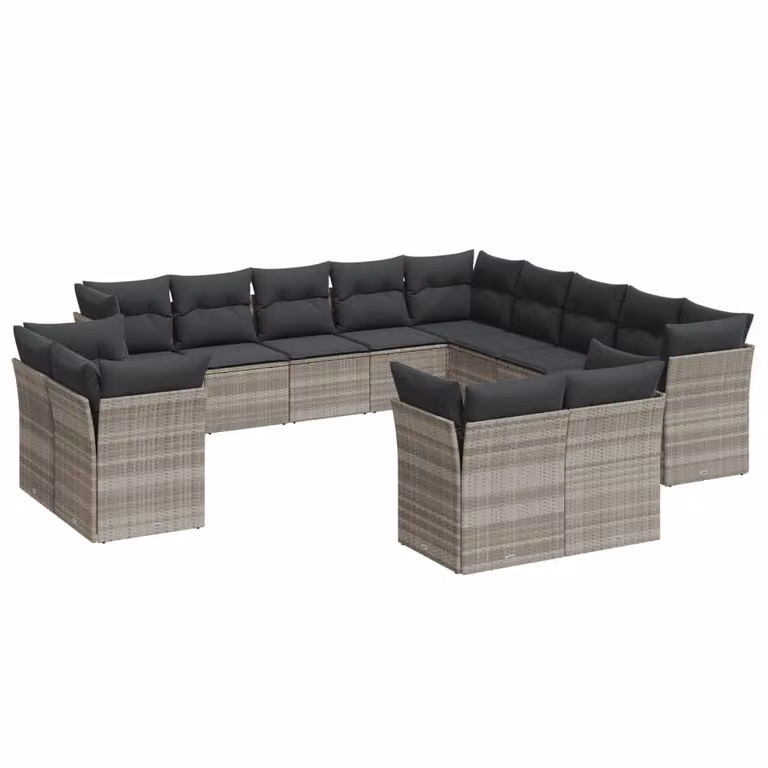 Set Divani Giardino 13 pz con Cuscini Grigio Chiaro Polyrattan