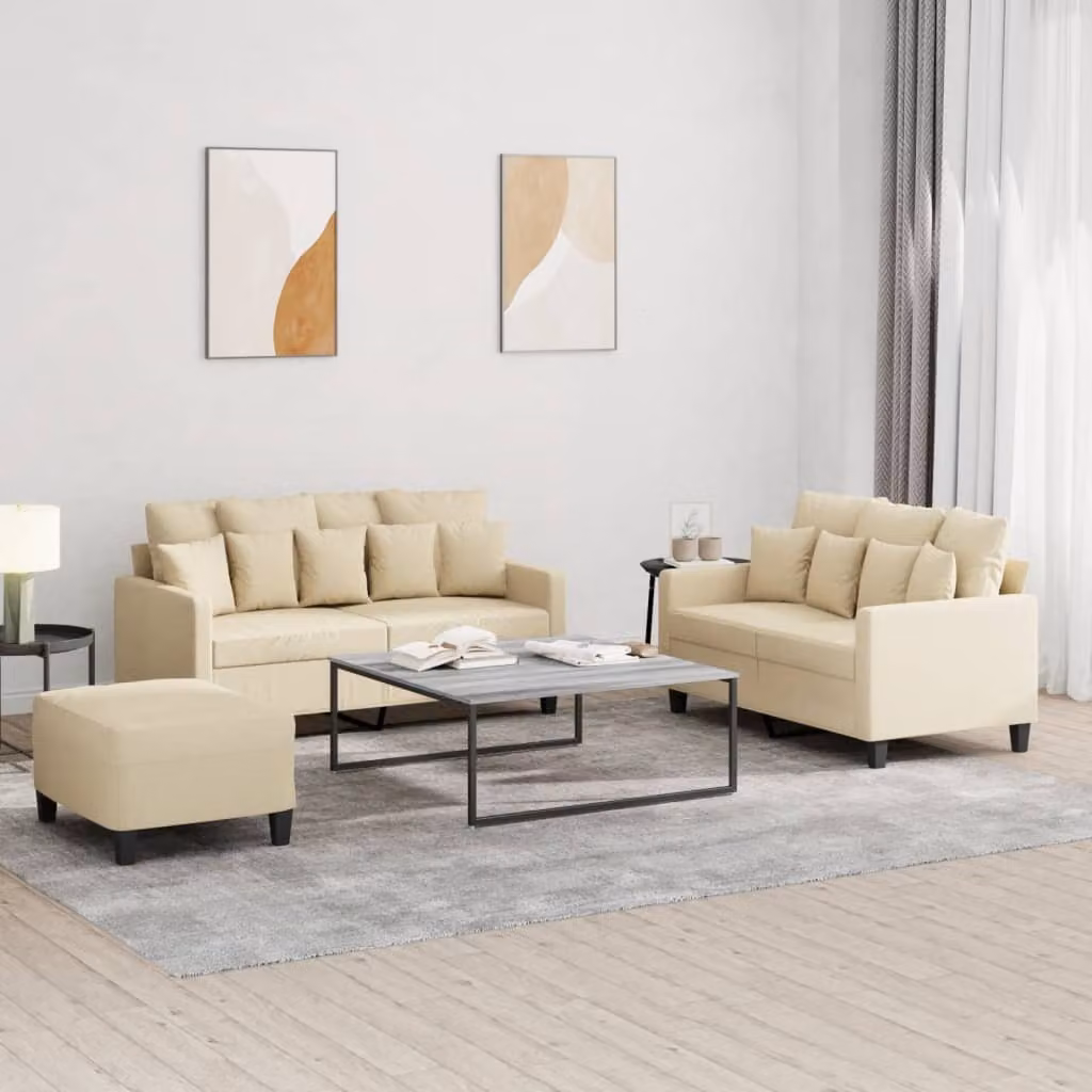 Maison Exclusive - Set divano a 3 pezzi con cuscini in tessuto color crema