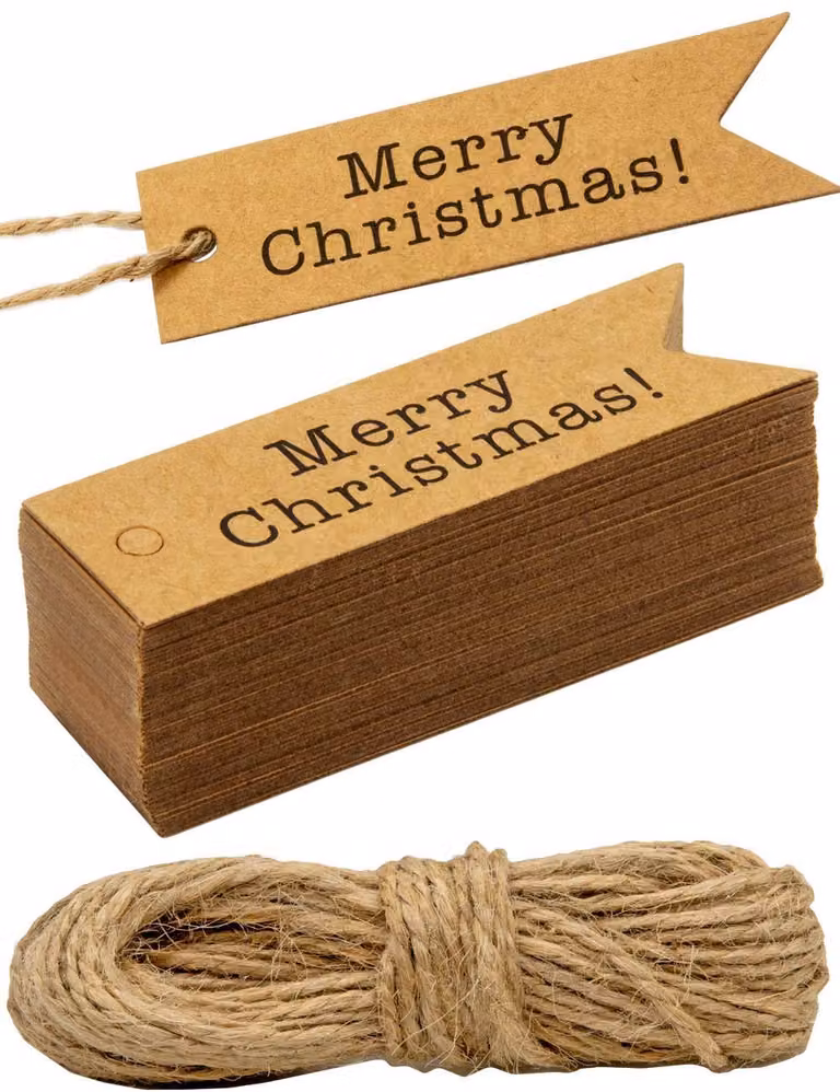 100 etichette regalo in carta kraft, dimensioni 7x2 cm, con cordino di juta da 10 metri