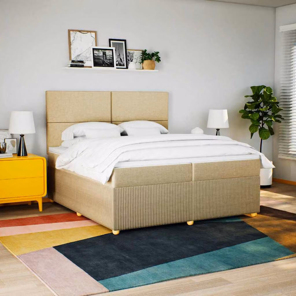 Letto Ibrido vidaXL con Materasso e Illuminazione Sotto il Letto, Colore Beige e Bianco, L/P: 200 x 200 cm