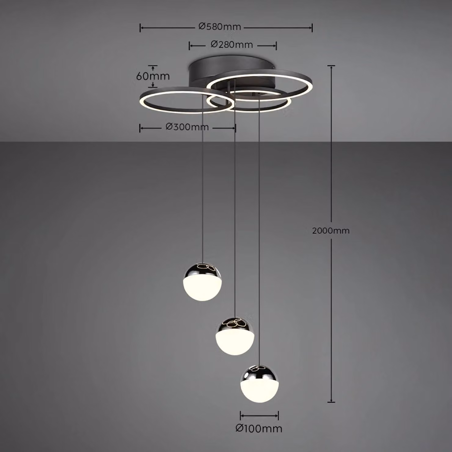 Reality Leuchten Lampada a sospensione Larino, dimmerabile, Nero, Soggiorno / Sala da pranzo, Metallo, Moderno, Lampada a sospensione