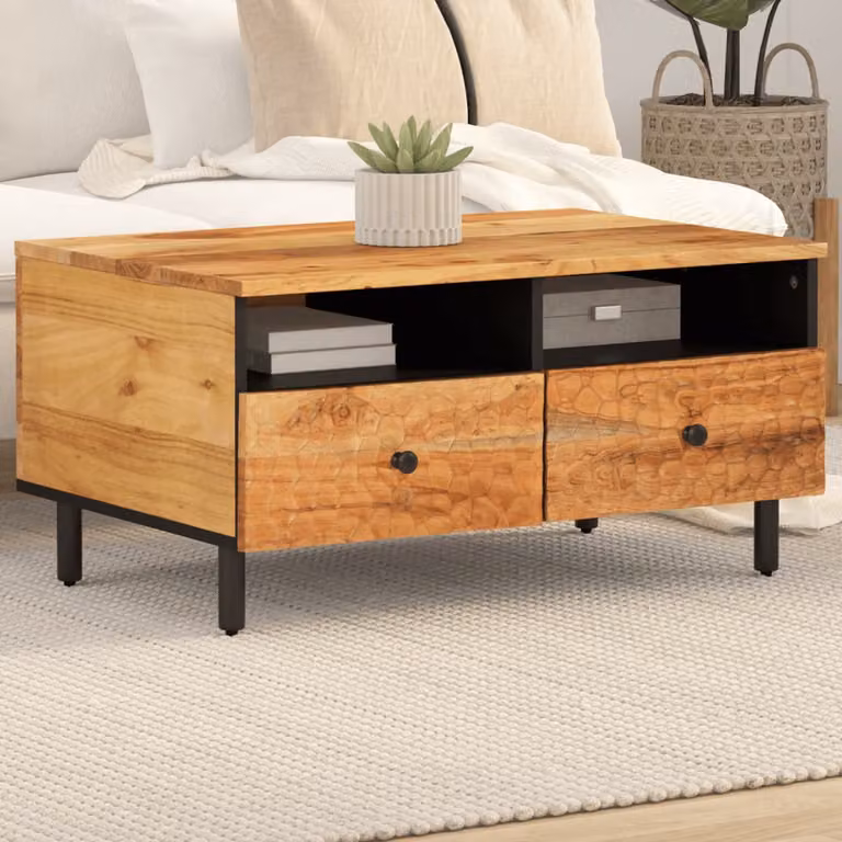 vidaXL Tavolino da Salotto Rettangolare in Legno di Acacia e Metallo, Marrone, L 80 x P 54 x H 40 cm