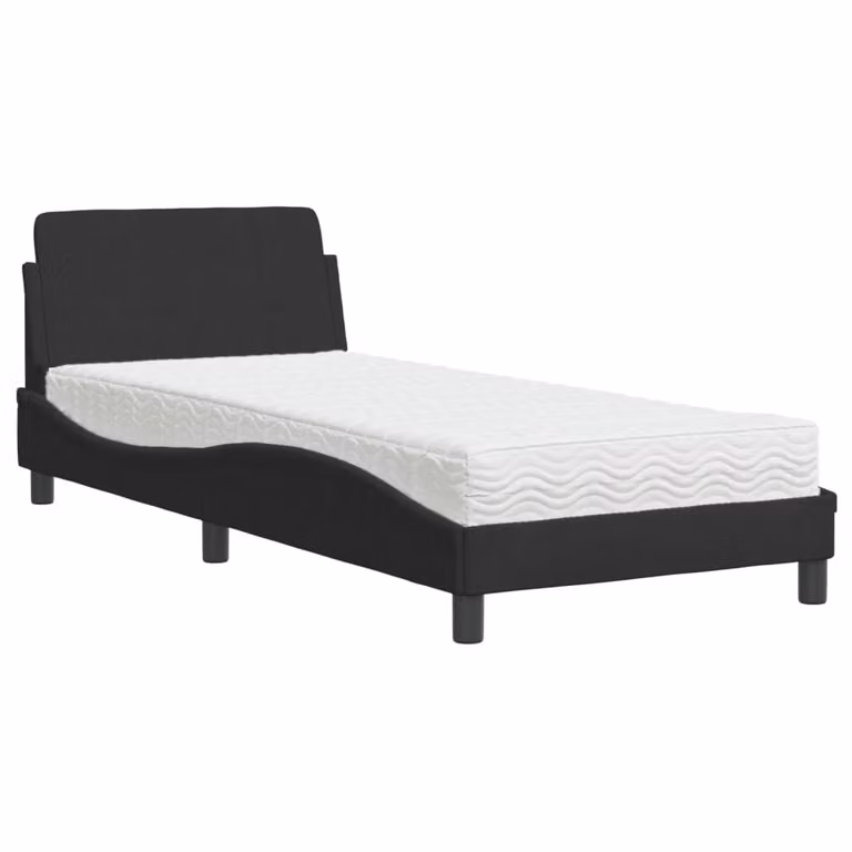 Letto con Materasso Dover Nero 80x200 cm in Velluto