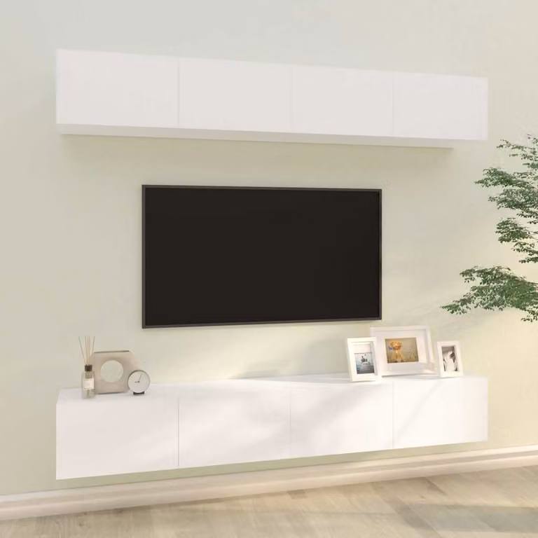 Set di 4 mobili porta TV a parete vidaXL in legno bianco opaco L 100 cm x P 30 cm x H 30 cm