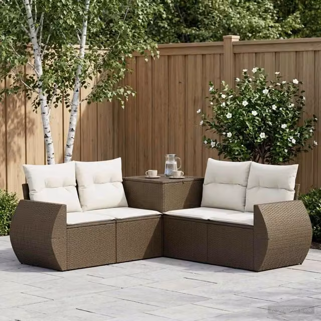 Set di divani 5 pz Marrone e Bianco Crema 188 x 188 x 85 cm 3447896