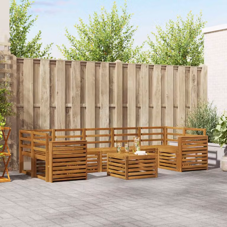 Set di divani da esterno vidaXL 8 pezzi in legno di acacia massello marrone con cuscini e tavolino da giardino a forma di L