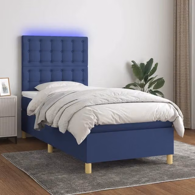 Letto a Molle con Materasso e LED Blu 100x200cm in Tessuto 3135739