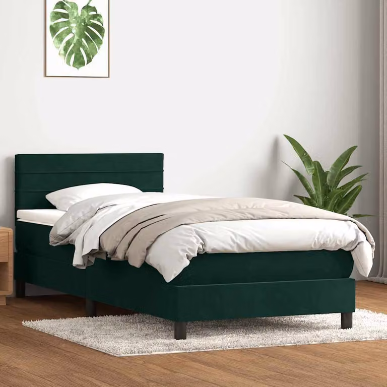 vidaXL Giroletto a Molle con Materasso Ibrido in Velluto Verde Scuro L: 80 cm, H: 223 cm