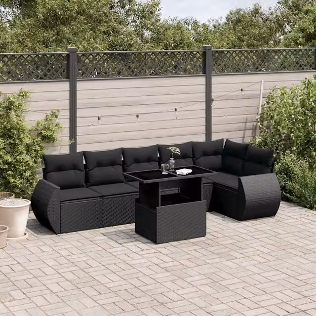 Set Divani da Giardino con Cuscini 7pz Nero Polyrattan 3268545