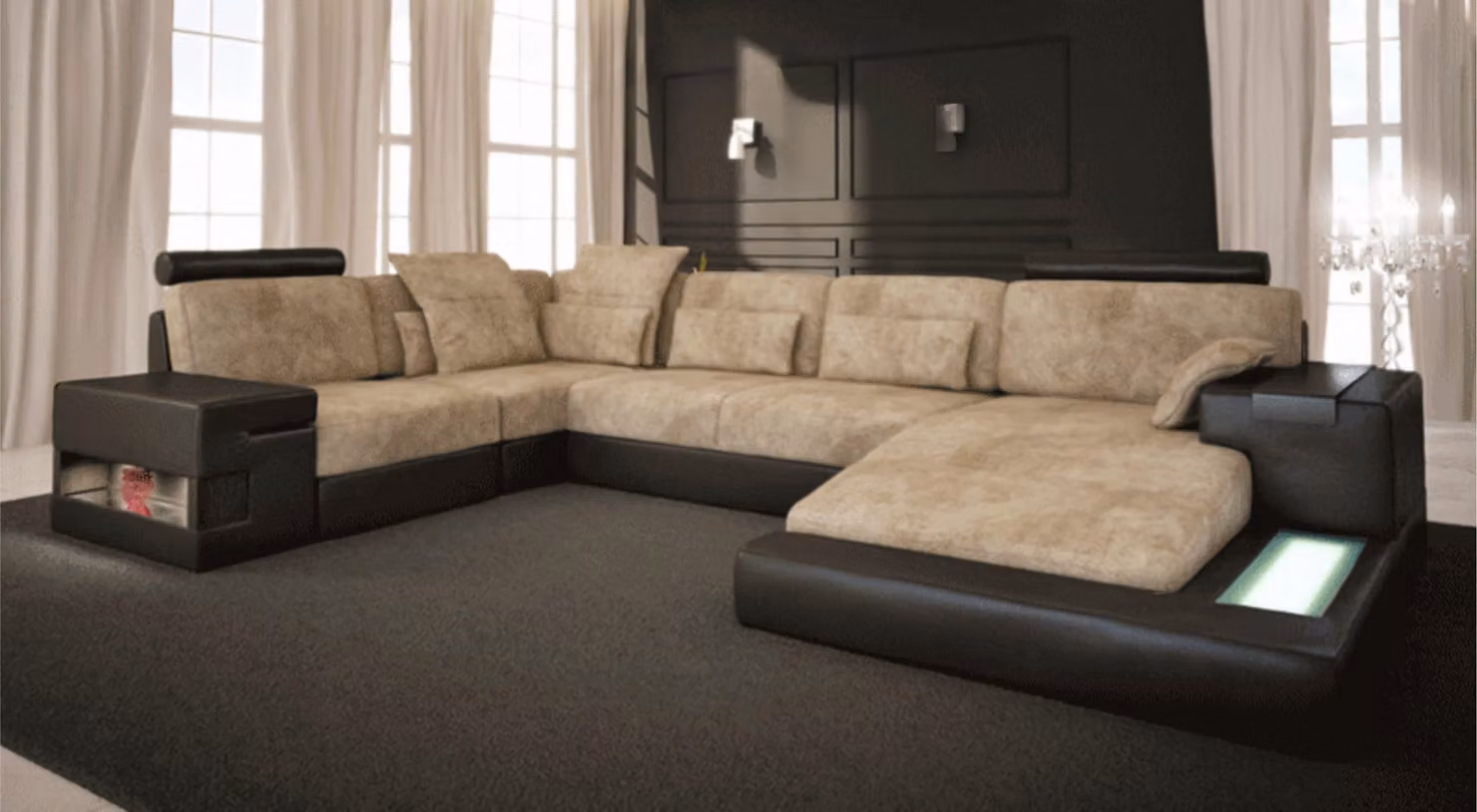 Ecksofa Big Wohnlandschaft Couch Sofa Polster Sitz Leder U-Form Wohnzimmer