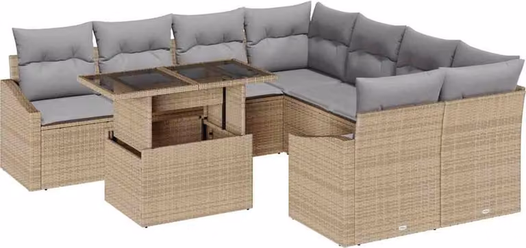 Set Divano da Giardino 9 pcs Beige Poly Rattan
