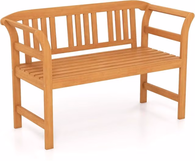 Panchina da esterno in legno di acacia per 2 persone con schienale e braccioli, Panchina da giardino capacit¨¤ 360 kg per veranda cortile prato e piscina Modello 3